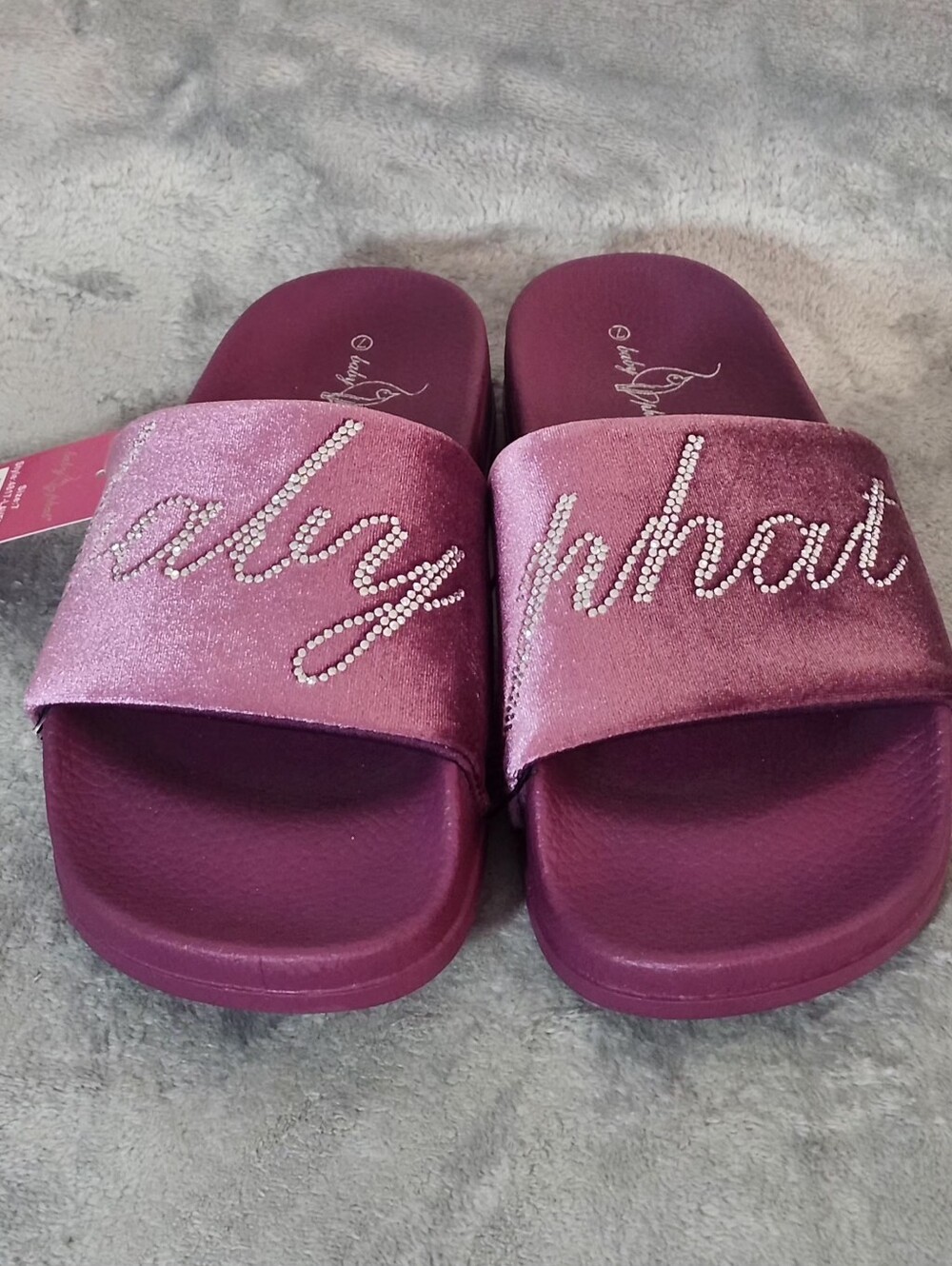 Baby Phat Rhinestone Script Logo Slide Sandals, Size: 7  Color: Lavender (Mauve)